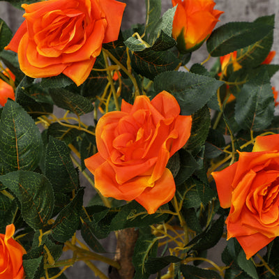 Outsunny Set of 2 Artificial Plants White Rose Floral in Pot, Fake Plants for Home Indoor Outdoor Decor, 90cm, Orange 