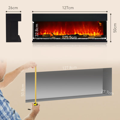 HOMCOM 1800W 15-40\'e2\'84\'83 Adjustable Flame Glass Panel Convector Heater, 127cm 