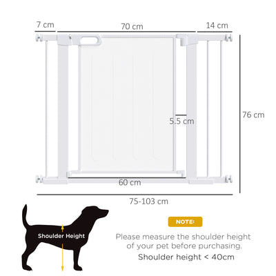 PawHut Pet Safety Gate, for Doorways, Staircases, Hallways, with Extensions Kit, 75-103cm - White 