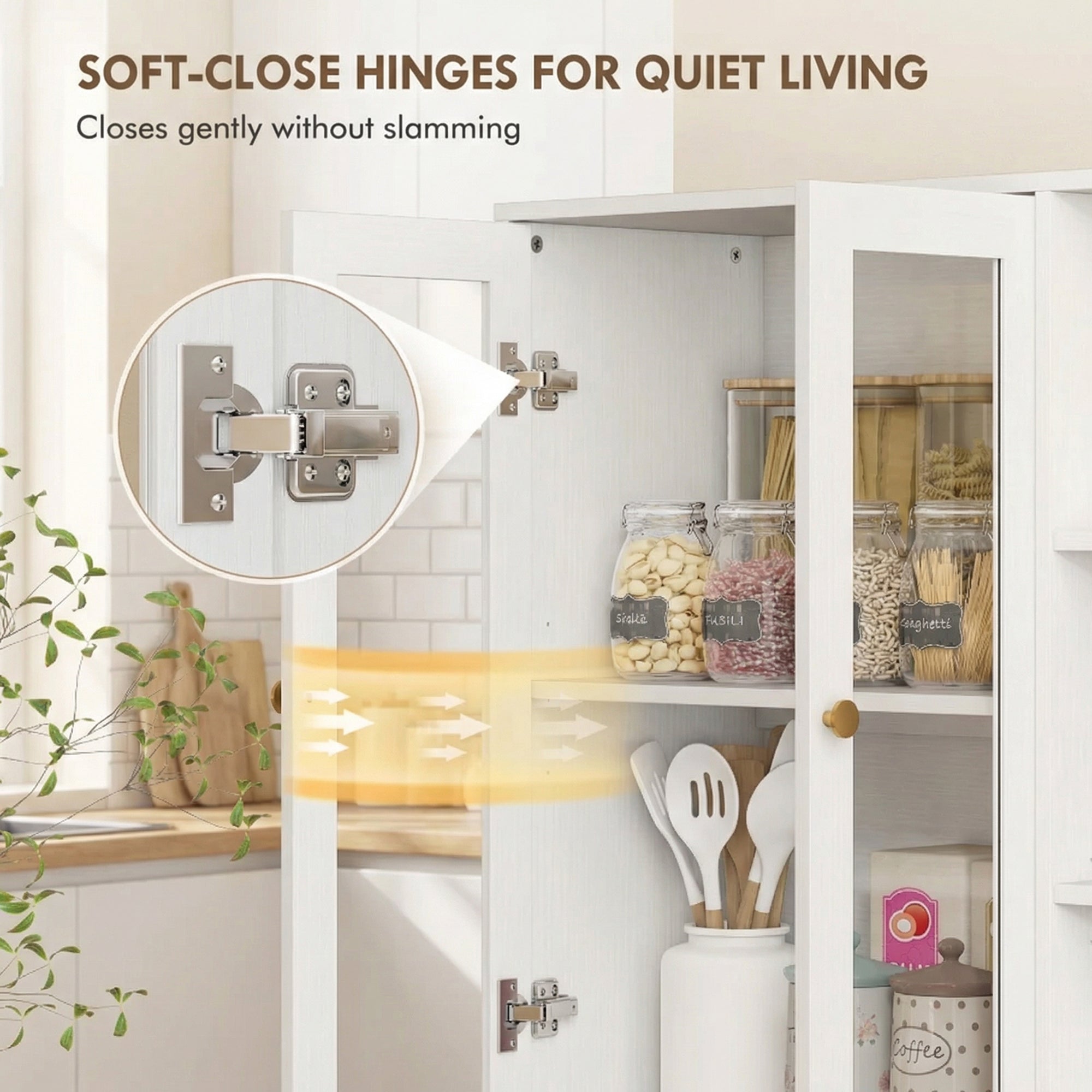 HOMCOM Multi-Storage Kitchen Cabinet, with Glass Doors - White Wood-Effect 