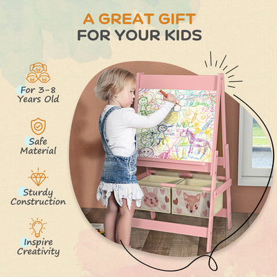 AIYAPLAY Three-In-One Kids Easel with Paper Roll, Art Easel, with Storage - Pink 