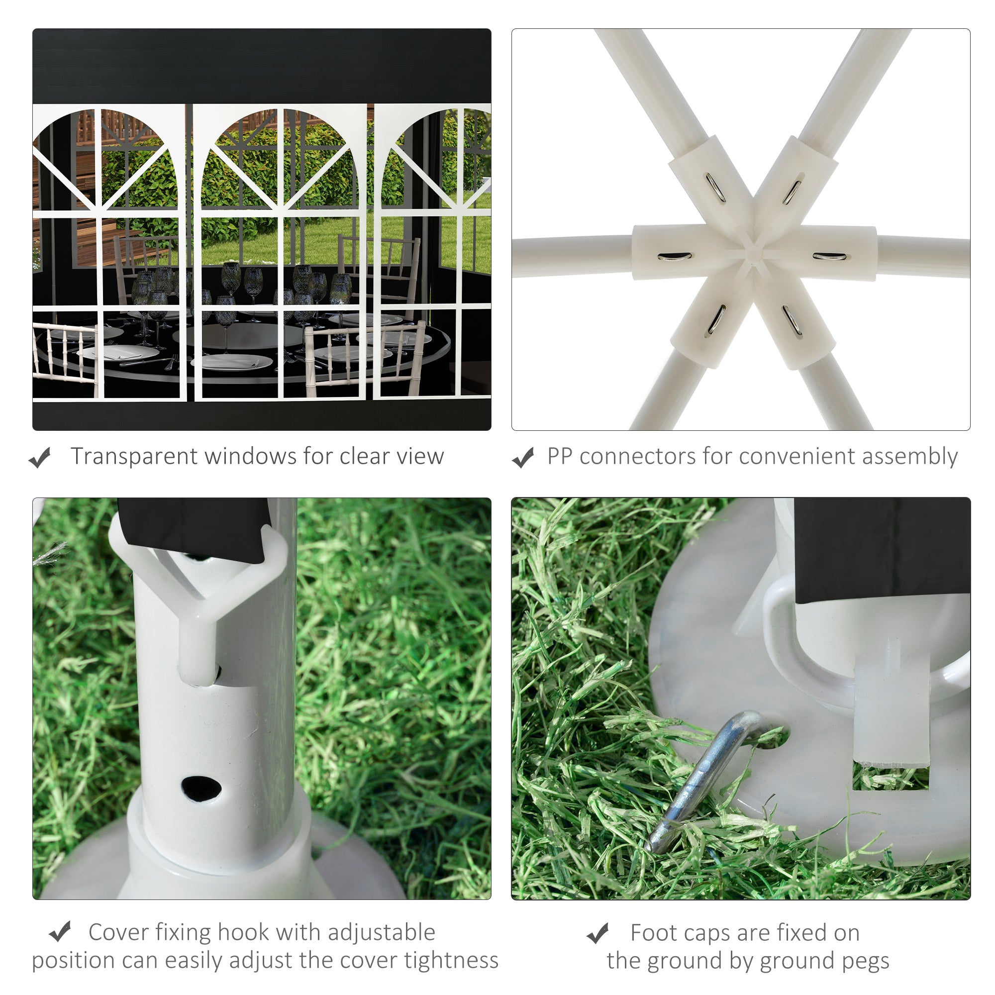 Outsunny 4 m Party Tent Wedding Gazebo Outdoor Waterproof PE Canopy Shade with 6 Removable Side Walls 