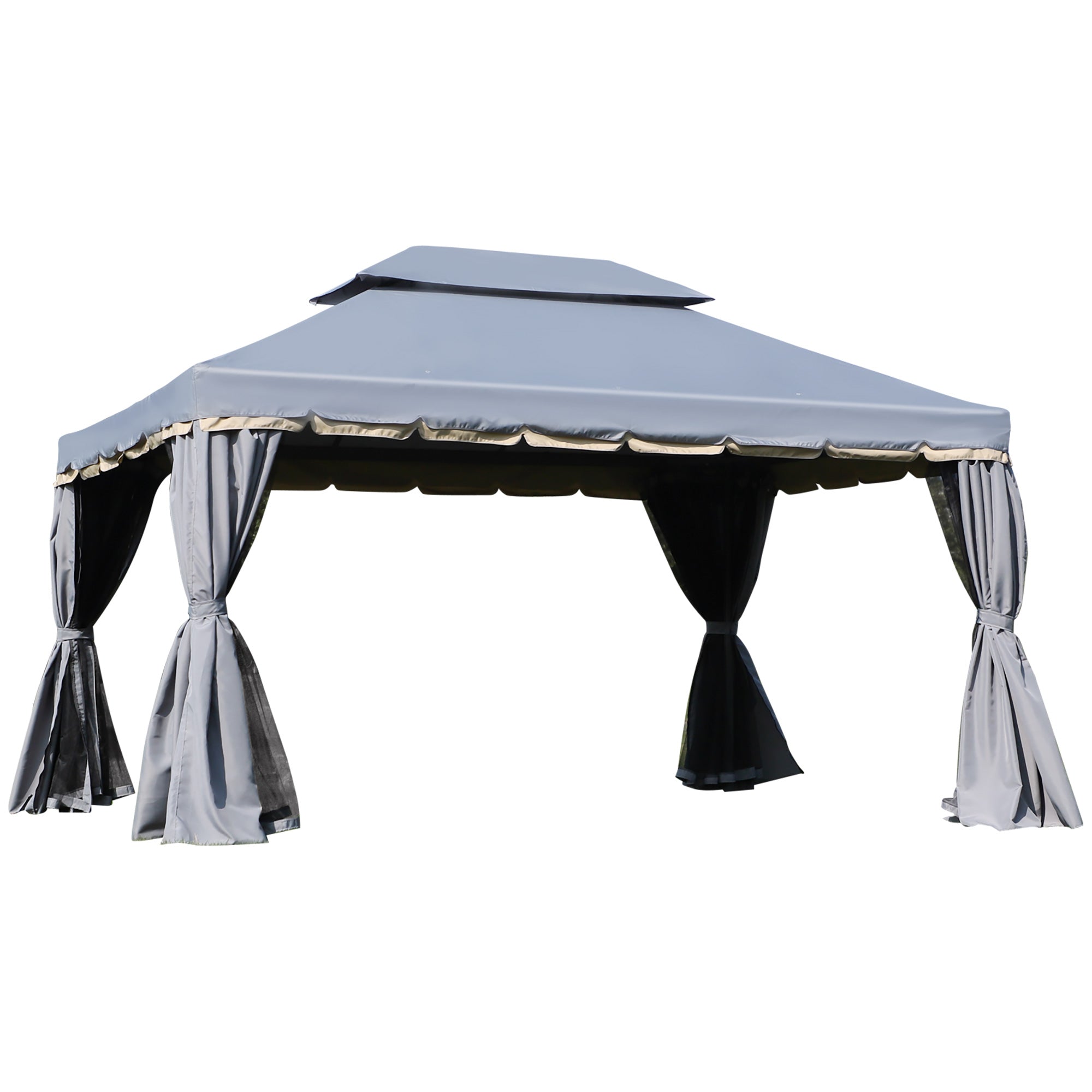 Outsunny 3 x 4m Aluminium Garden\'c2\'a0Gazebo, Marquee Canopy Shelter Pavilion Party Tent with Nets and Curtains for Garden and Deck, Grey