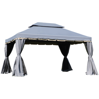 Outsunny 3 x 4m Aluminium Garden\'c2\'a0Gazebo, Marquee Canopy Shelter Pavilion Party Tent with Nets and Curtains for Garden and Deck, Grey