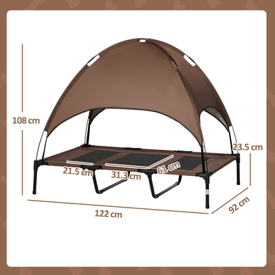 PawHut Raised Dog Bed Waterproof Elevated Pet Cot with Breathable Mesh UV Protection Canopy Coffee, for XL Dogs, 122 x 92 x 108cm 