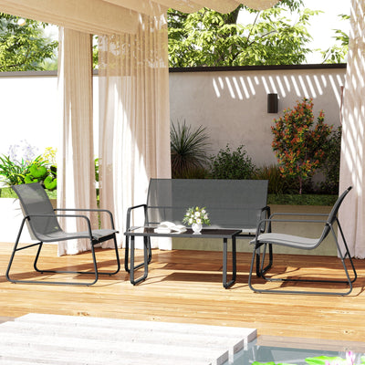 Outsunny 4 Piece Garden Furniture Set Outdoor Patio Sofa Set with Double Chair, Single Chairs and Glass Top Table for Terrace and Balcony, Light Grey 