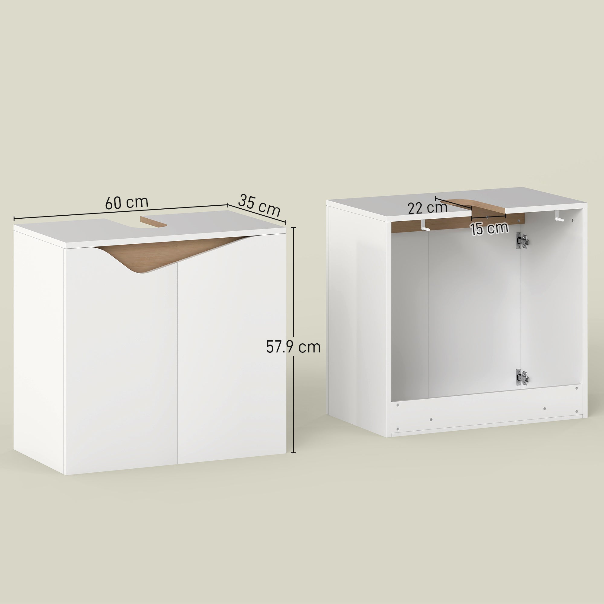 HOMCOM Under Sink Bathroom Cabinet, Bathroom Storage Cabinet with Soft-Close Doors, for Basin without Pedestal, White 
