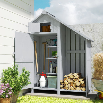 Outsunny Garden Outdoor Storage Shed 3 Shelves Tilt Roof w/ Firewood Rack Log Carrier, 129L x 51.5W x 180H cm 
