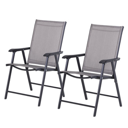 Outsunny Set of 2 Folding Garden Chairs, Metal Frame Garden Chairs Outdoor Patio Park Dining Seat with Breathable Mesh Seat, Grey 