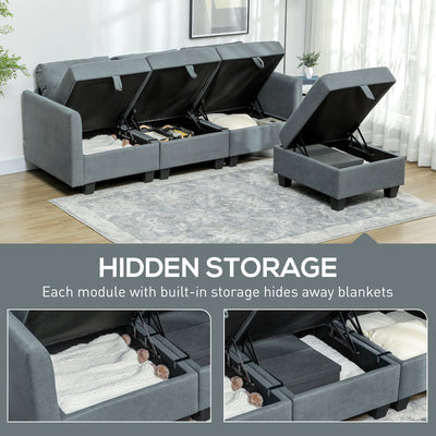 HOMCOM 'L' Shape Modular Sofa, with Storage - Dark Grey 