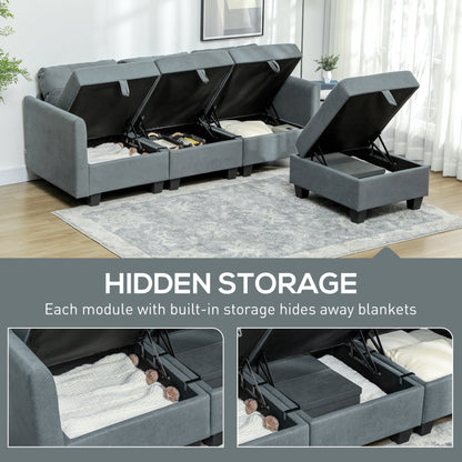 HOMCOM 'L' Shape Modular Sofa, with Storage - Dark Grey 