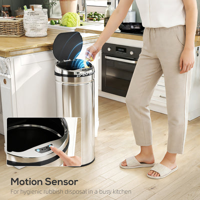 HOMCOM 50L Stainless Steel Sensor Bin - Silver Tone 