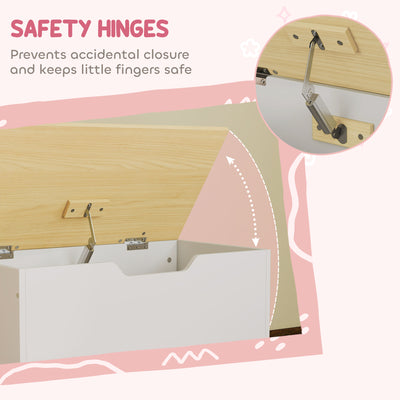 AIYAPLAY Toy Box with Lid, Toy Chest with Wheels and Safety Hinges, Toddler Storage Organiser for Playroom, Bedroom, White 