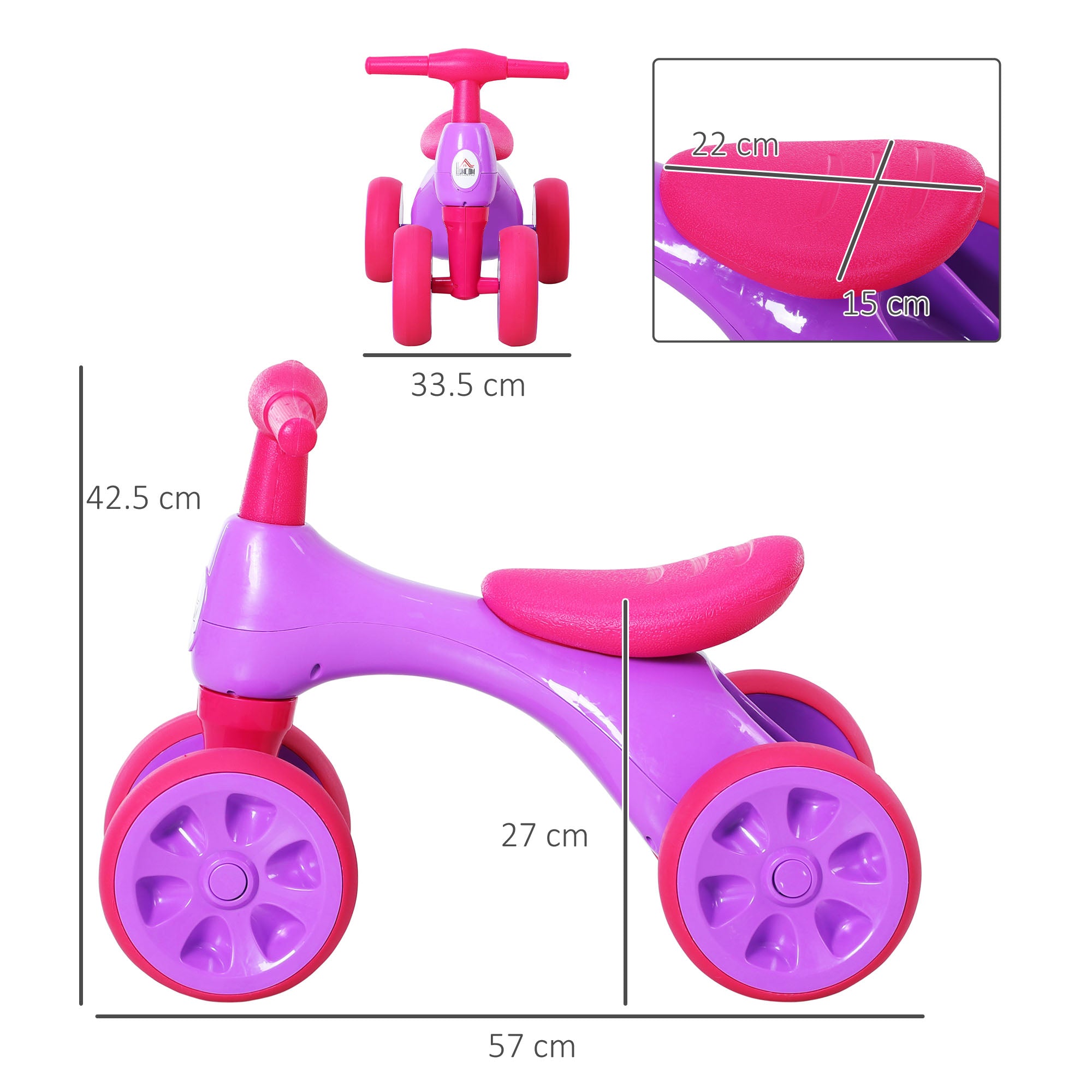 HOMCOM Baby Balance Bike Toddler Training Walker Smooth Rubber Wheels Ride on Toy Storage Bin Gift for Boys Girls Violet Fuchsia 