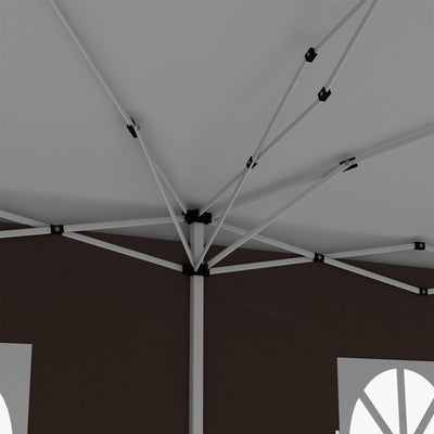 Outsunny 3 x 6 m Pop Up Gazebo with Sides and Windows, Height Adjustable Wedding Camping Party Tent Canopy Marquee with Storage Bag for Garden, Event, Brown 