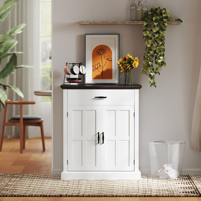 HOMCOM Farmhouse Sideboard with 3 cm Thick Top 2 Barn Doors - White 