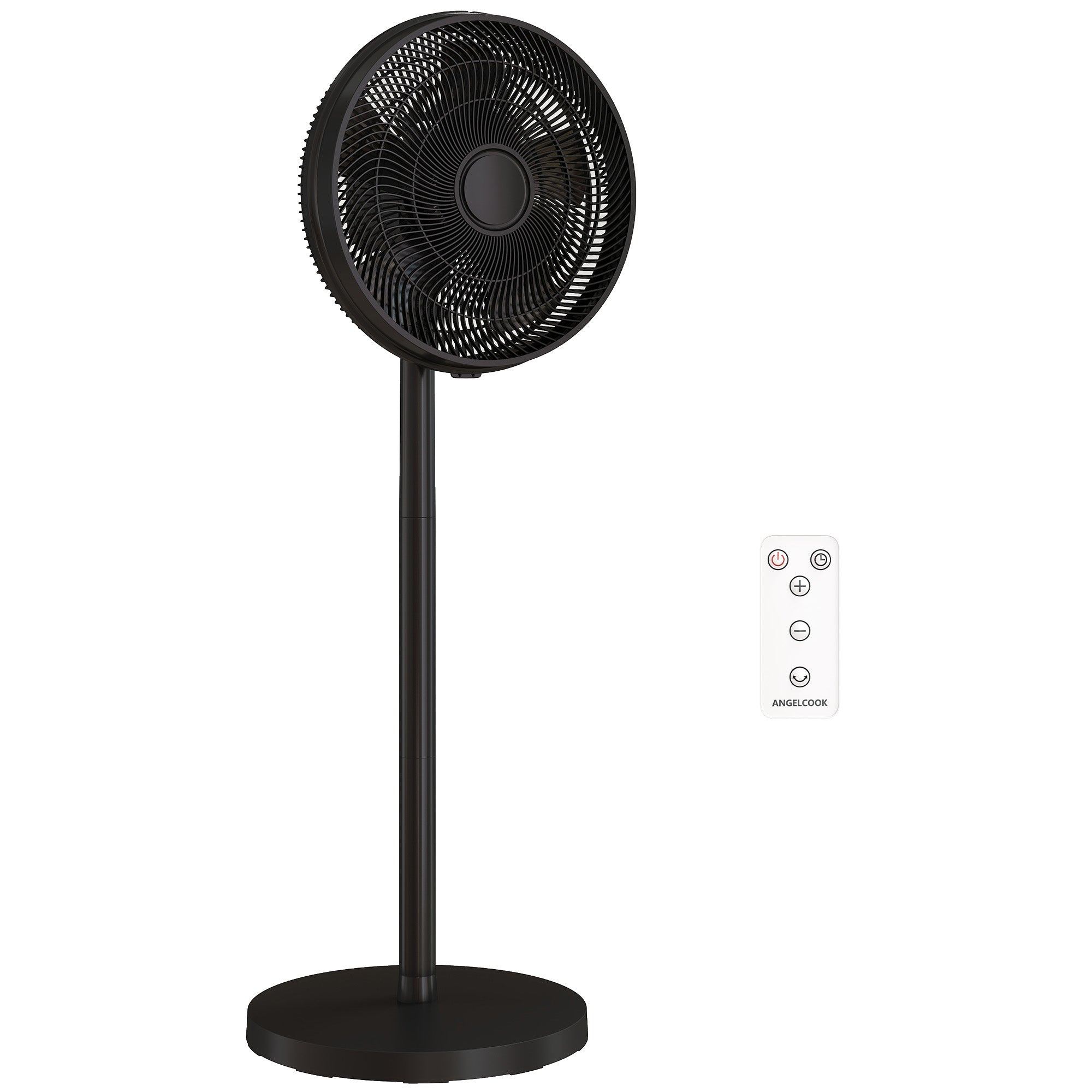 HOMCOM 40 cm Standing Fan, Cooling Floor Fan with 80° Oscillating, Adjustable Tilt and Height, 4 Speed, Remote Control, Black 