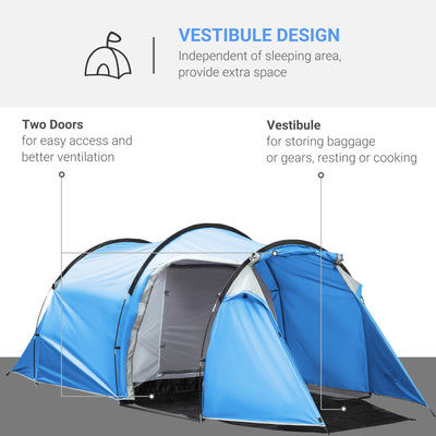 Outsunny 2-3 Man Tunnel Tent with Vestibule, Weather-Resistant Camping Tent with Air Vents for Fishing Hiking, Light Blue & Grey 