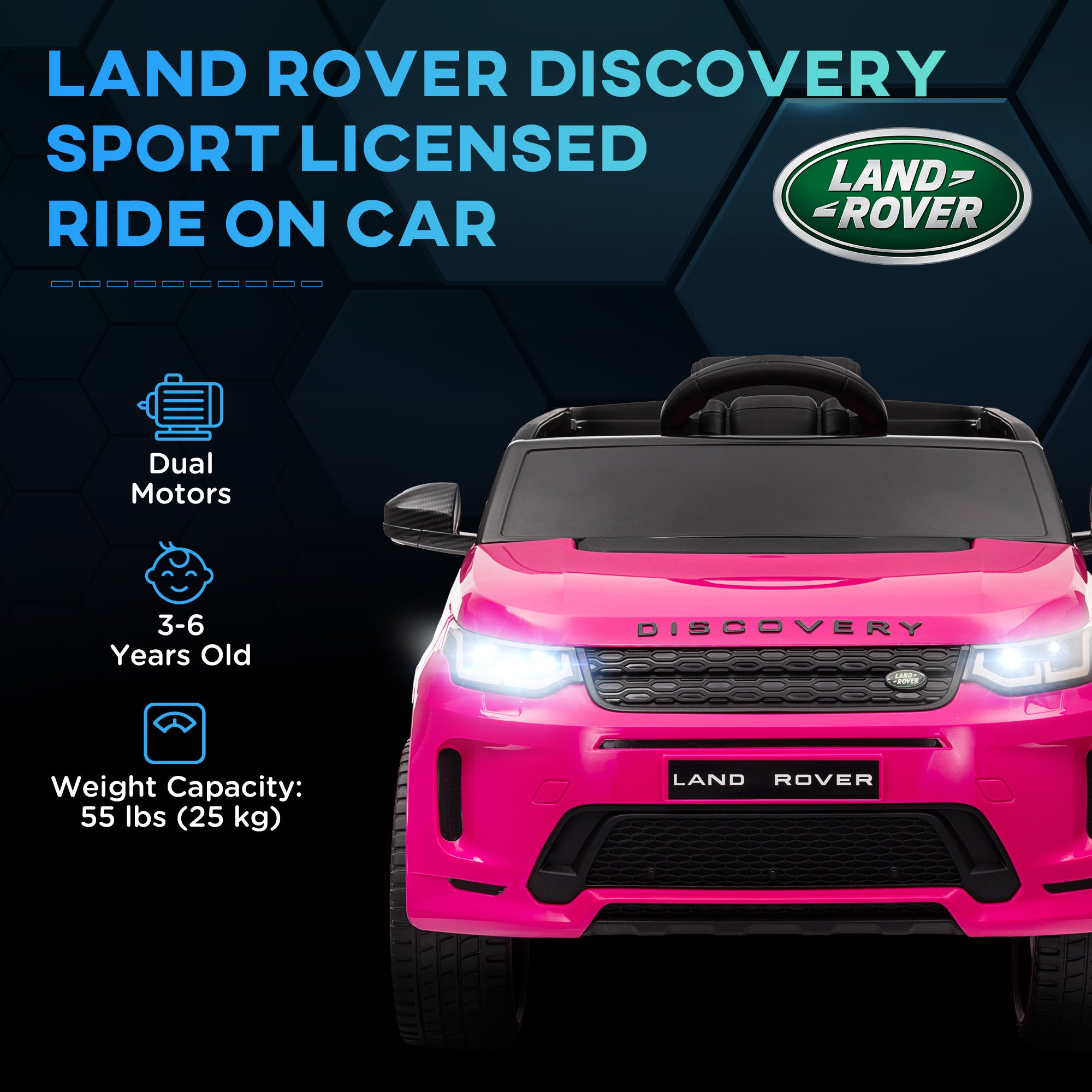 AIYAPLAY Licensed Land Rover Discovery Sport, 12V Kids Ride on Car w/ Remote Control, Lights, Music, Horn, for 3-6 Years, Pink 