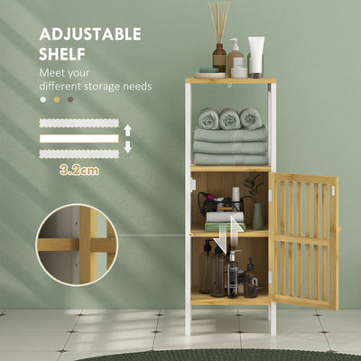 HOMCOM Bamboo-Blend Retro Cut-Out Bathroom Storage Unit, with Cupboard 