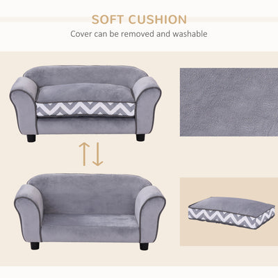 PawHut Dog Sofa Bed for XS-Sized Dogs, Cat Sofa with Soft Cushion, Pet Chair Lounge with Washable Cover, Removable Legs, Wooden Frame - Grey 