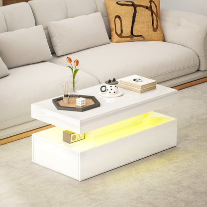HOMCOM LED Coffee Table with Storage - High Gloss White