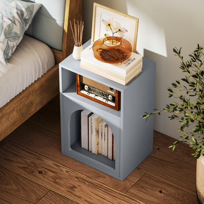 HOMCOM Bedside Table with 2 Open Compartments - Grey 