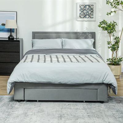 HOMCOM Double Size Ottoman Bed Frame, with Front Drawer - Grey 