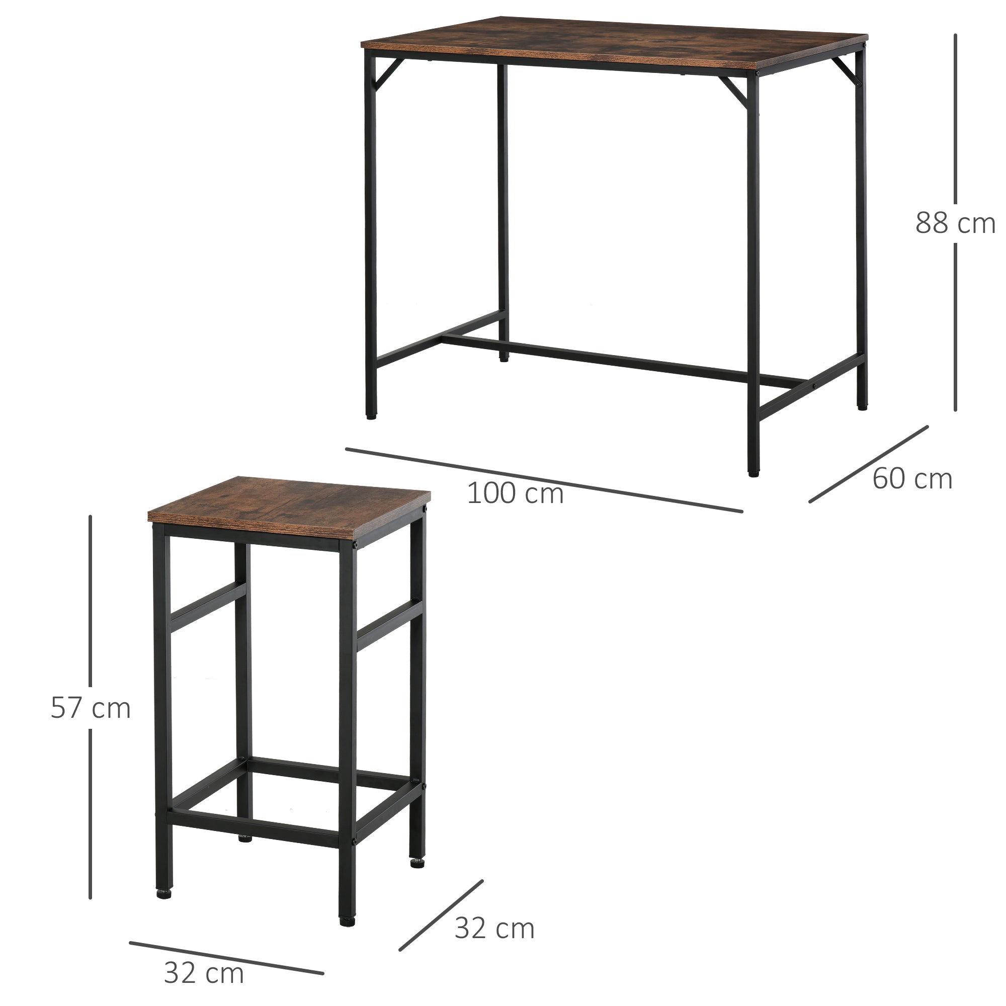 HOMCOM Industrial Rectangular Bar Table Set with 4 Stools for Dining Room, Kitchen, Dinette 