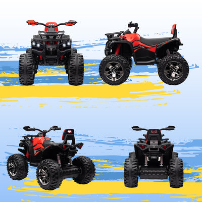 HOMCOM 12V Quad Bike ATV with LED Lights, Music, Backrest, Forward, Backward, Red 