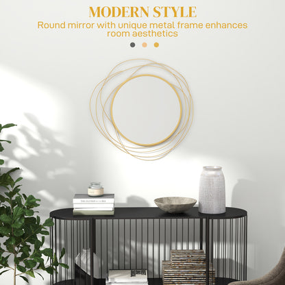 HOMCOM Abstract Metal Wire Wall Mirror, with Accessories - Gold Tone 