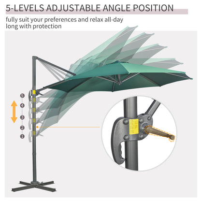 Outsunny 3 x 3(m) Cantilever Parasol with Cross Base, Garden Umbrella with 360\'c2\'b0 Rotation, Crank Handle and Tilt for Outdoor, Patio, Green