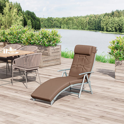 Outsunny Sun Lounger Steel Frame Outdoor Folding Chaise Texteline Lounge Chair Recliner with Headrest & 7 Levels Adjustable Backrest, Brown 