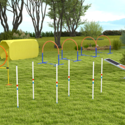 PawHut Dog Agility Equipment Training Adjustable Obstacle Course Set with 6 Weaves Poles Storage Bag for Pet Outdoor Games Exercise 