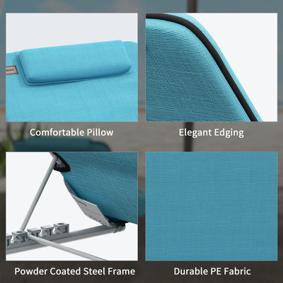 Outsunny Set of Two Metal Frame Beach Chairs, with Reclining Backs - Blue 
