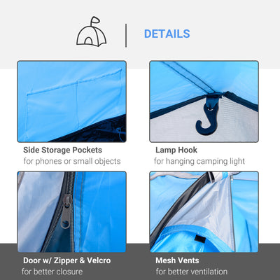 Outsunny 2-3 Man Tunnel Tent with Vestibule, Weather-Resistant Camping Tent with Air Vents for Fishing Hiking, Light Blue & Grey 