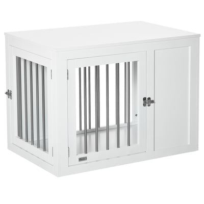 PawHut 2-in-1 Dog Cage and Side Table, with Two Lockable Doors, for Medium Dogs - White 