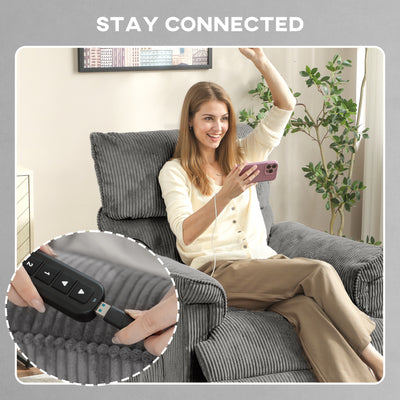 HOMCOM Corduroy Electric Massage Recliner - Grey 