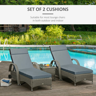 Outsunny Set of 2 Sun Lounger Cushions, Replacement Cushions for Rattan Furniture with Ties, 196 x 55 cm, Dark Grey 