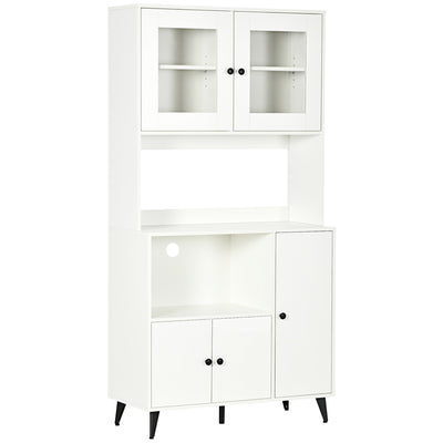 HOMCOM Freestanding Kitchen Cupboard, Modern Kitchen Storage Cabinet with Doors and Adjustable Shelves, 180cm, White 