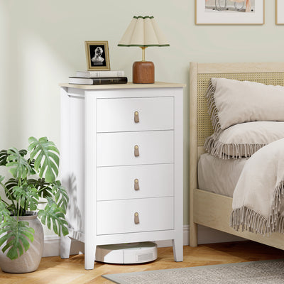 HOMCOM Bedroom Chest of Drawers, Modern 4 Drawer Dresser Cabinet with PU Leather Handles and Metal Runners for Living Room, Hallway, Entryway, White 