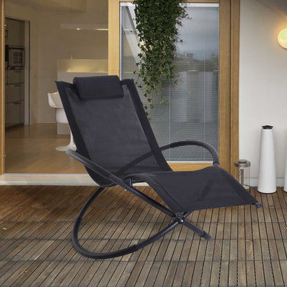 Outsunny Outdoor Orbital Lounger Zero Gravity Patio Chaise Foldable Rocking Chair w/ Pillow Black 