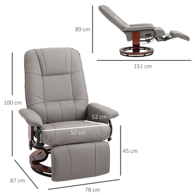 HOMCOM Manual Recliner Chair Armchair Sofa with Faux Leather Upholstered Wooden Base for Living Room Bedroom, Grey 