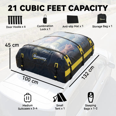 Outsunny Car Roof Bag, 21 Cubic Feet Waterproof Soft Car Roof Box Roofing Cargo Carrier w/ Reflective Arrows, Door Hooks, Yellow 