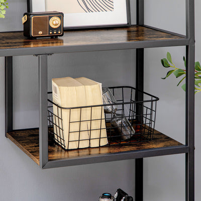 HOMCOM Industrial Bookcase Shelf, 6 Tier Metal Shelving, Storage Shelves for Living Room, Home Office, Bedroom, Rustic Brown 