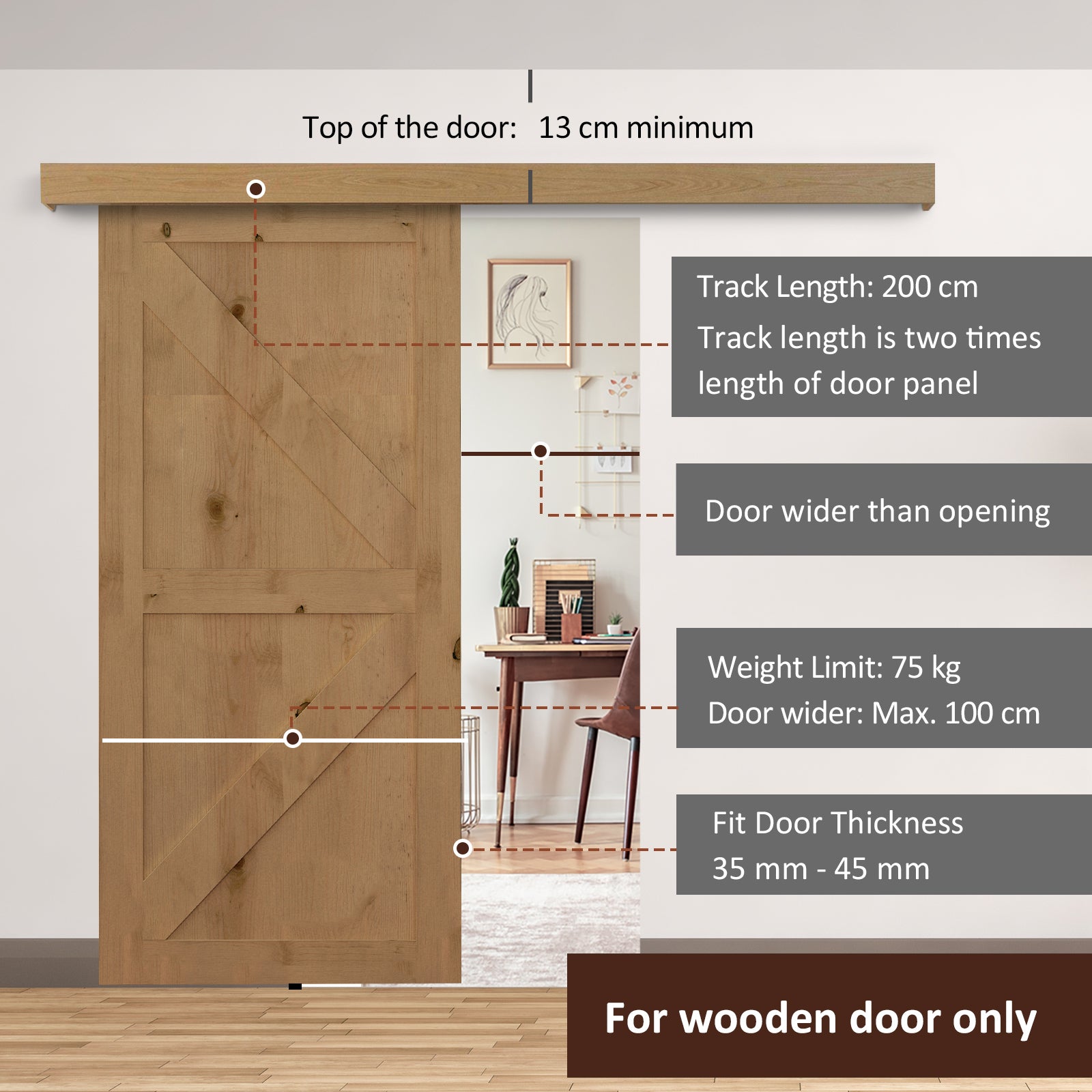 HOMCOM 6.5FT/2000mm Modern Sliding Barn Door Closet Hardware Track Kit Aluminium Track System Unit For Single Wooden Door 