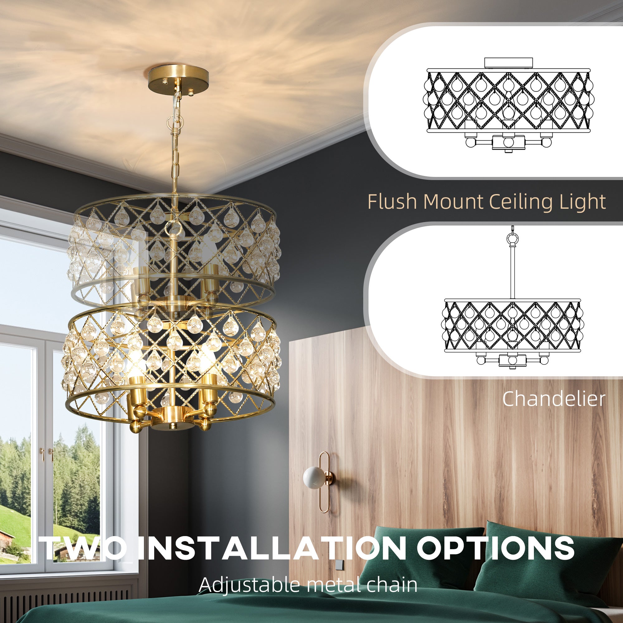 HOMCOM 51 Crystallite Four-Bulb Chandelier - Gold-Tone 