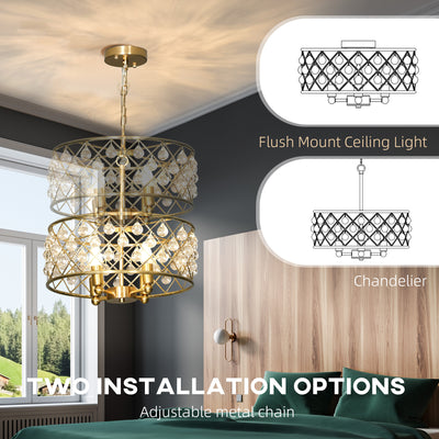 HOMCOM 51 Crystallite Four-Bulb Chandelier - Gold-Tone 