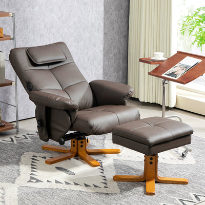 HOMCOM Faux Leather Massage Recliner Chair, with Storage Ottoman - Brown 