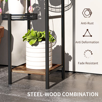 Outsunny Four-Tier Steel Plant Stand - Black 